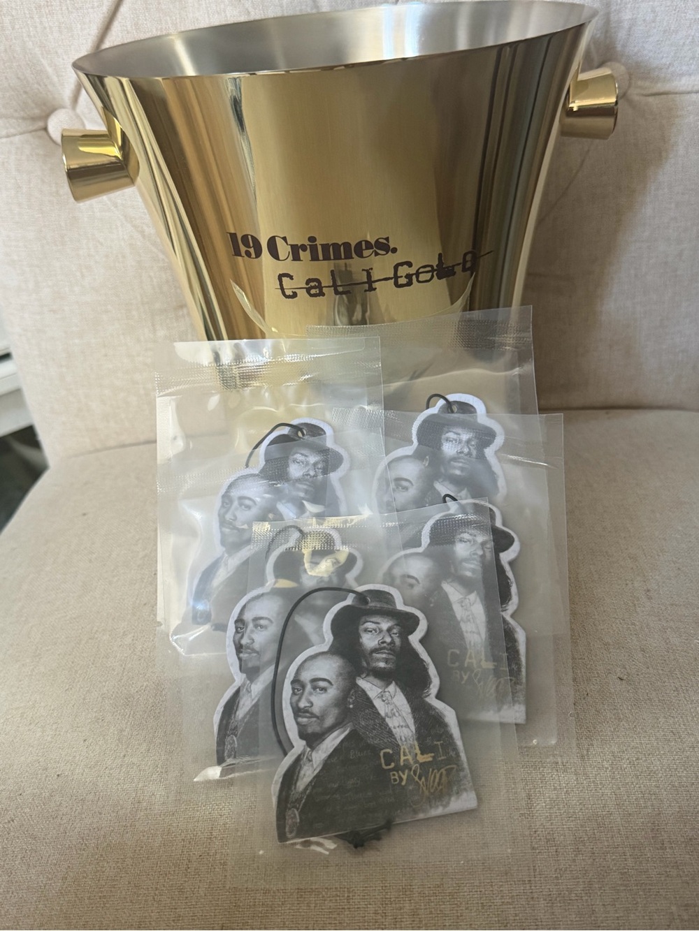 Snoop Dogg Collectible Bundle — 19 Crimes "Cali Gold" Ice Bucket + 5 air freshen